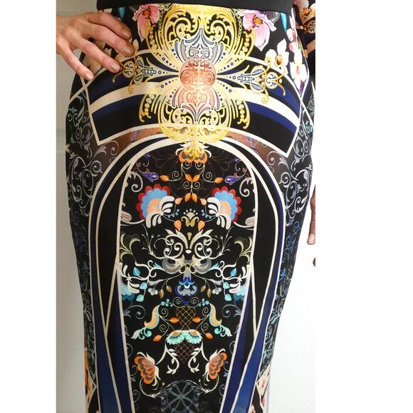 River Island Dress Wm Sz 8 Abstract Stretchy Unique Posh British Bombshell OOAK - Picture 3 of 12